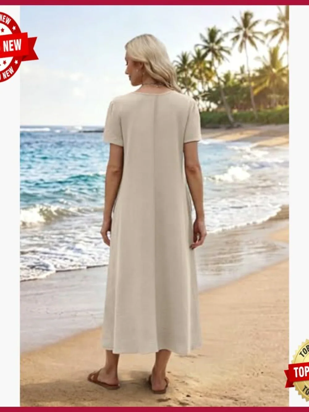 Summer Maxi Dress with Pockets, Lightweight Fabric, Loose Fit, Casual Beach Wear - Picture 5 of 7
